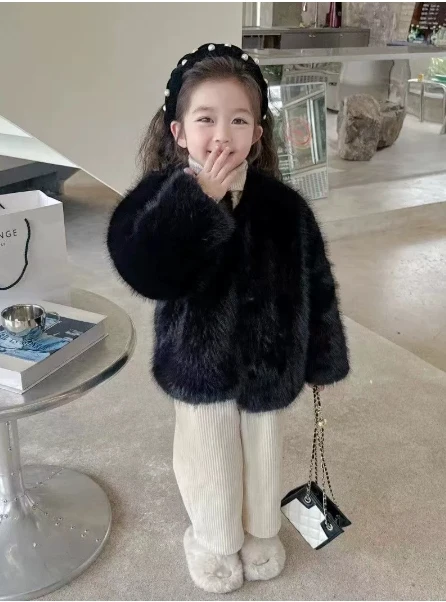 

Girls' Fur Coat Winter Outfit Girls' Baby High-end Feeling Thickened Warm Top Cotton Jacket Winter Clothes for Girls Girls Coat
