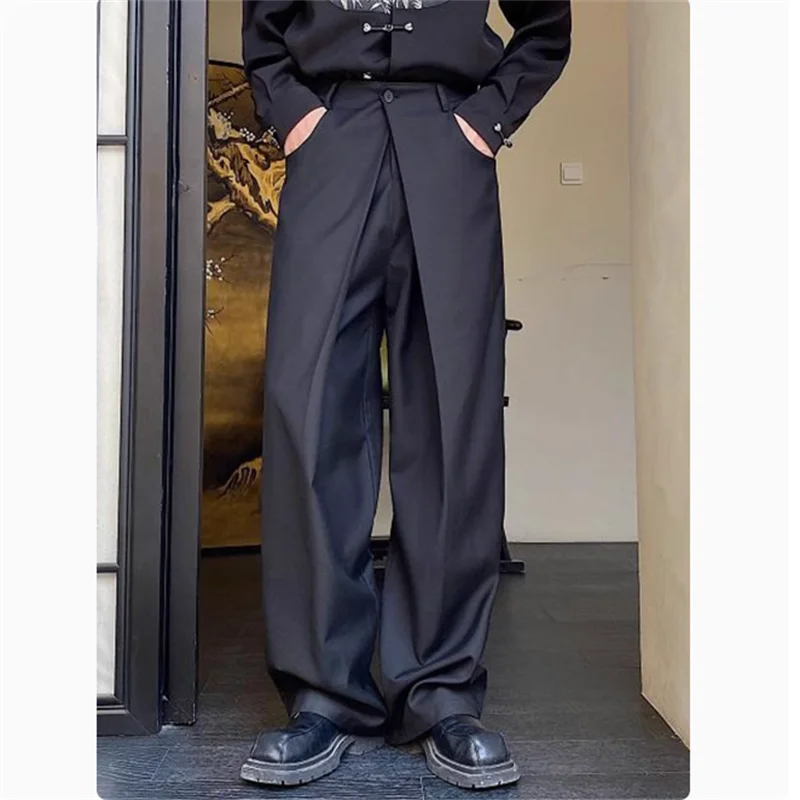 

Folding waist design four seasons dress pants men three-dimensional deconstruction cut wide-leg pants loose casual pants