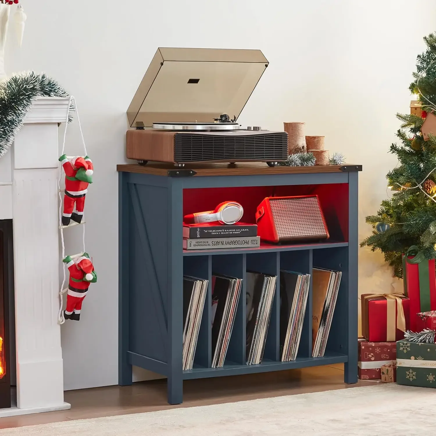 [وصول جديد، شحن مجاني! ]حامل مشغل تسجيل كبير مع قاعدة شحن وأضواء LED وخزانة حامل تخزين سجلات الفينيل