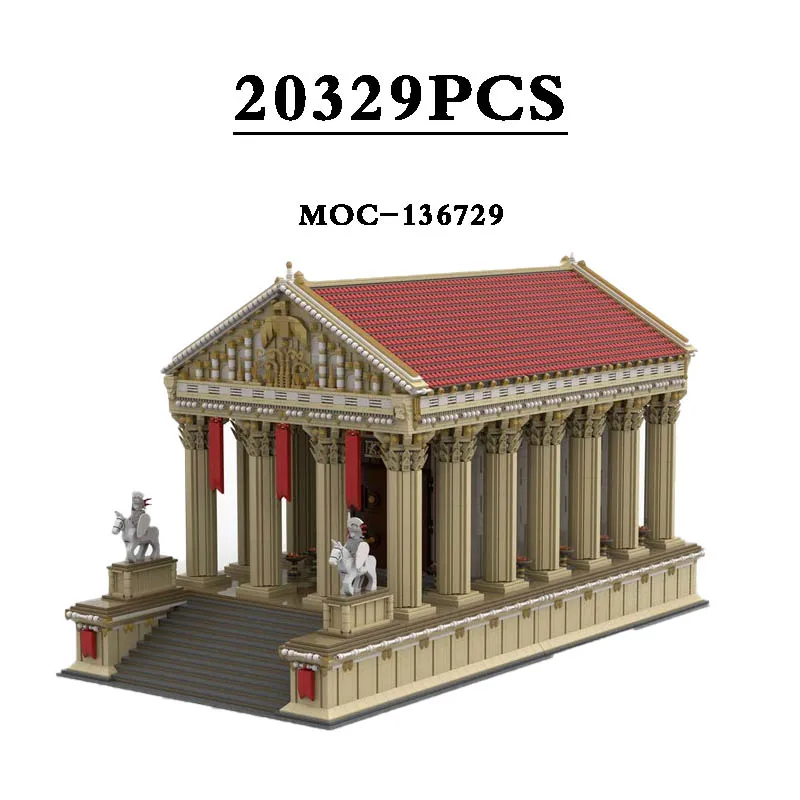 MOC-136729 Ancient Roman Temple Building Medieval Castle Building Blocks Assembly Model Adult Birthday Toy Gift Ornaments