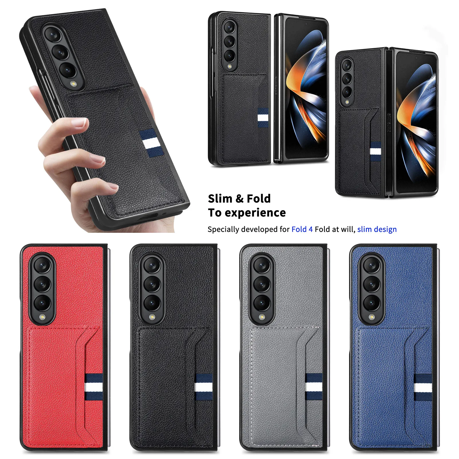Leather Card Slot Folding Funda Case for Samsung Galaxy Z Fold 7 6 5 4 fold7 fold6 fold5 Fold3 Fold4 Fold 3 2 Fold2 Capa