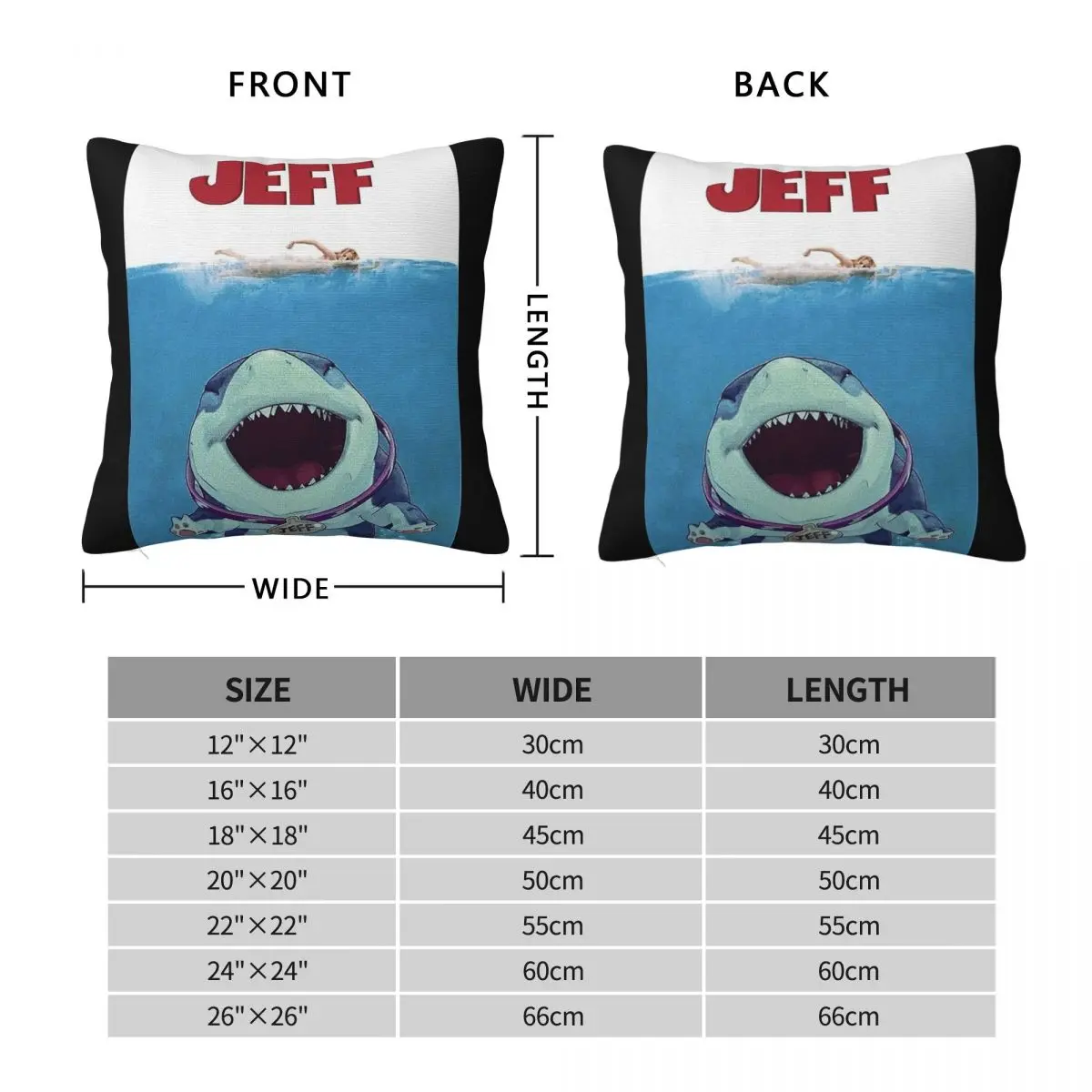 Jeff The Land Shark Pillowcase Polyester Linen Velvet Creative Zip Decorative Home Cushion Cover