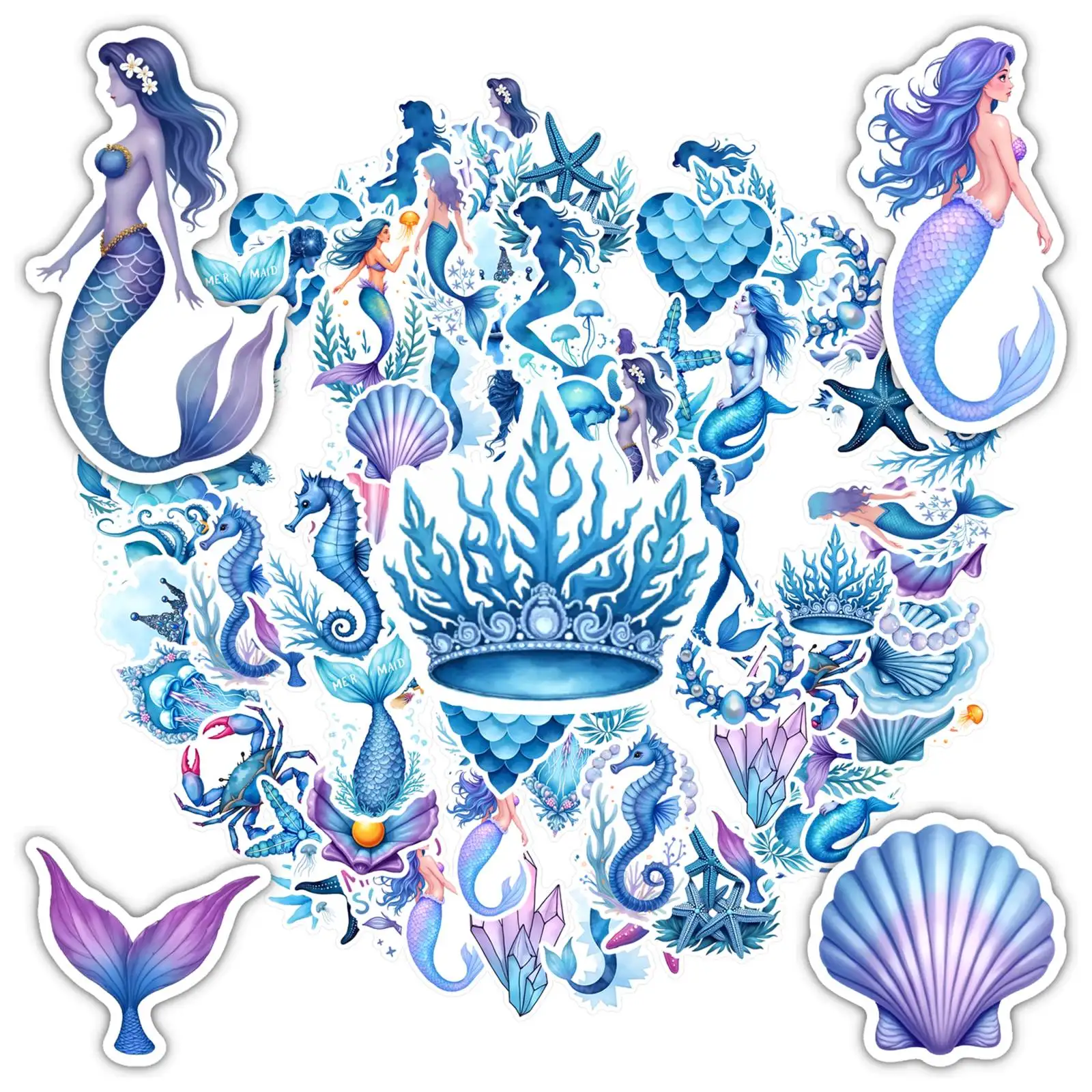 

35pcs-50pcs Fantasy Mermaid Stickers Pastel Ocean Stationery Stickers Sea Life Decals For DIY Phone Laptop Scrapbook Bike DIY