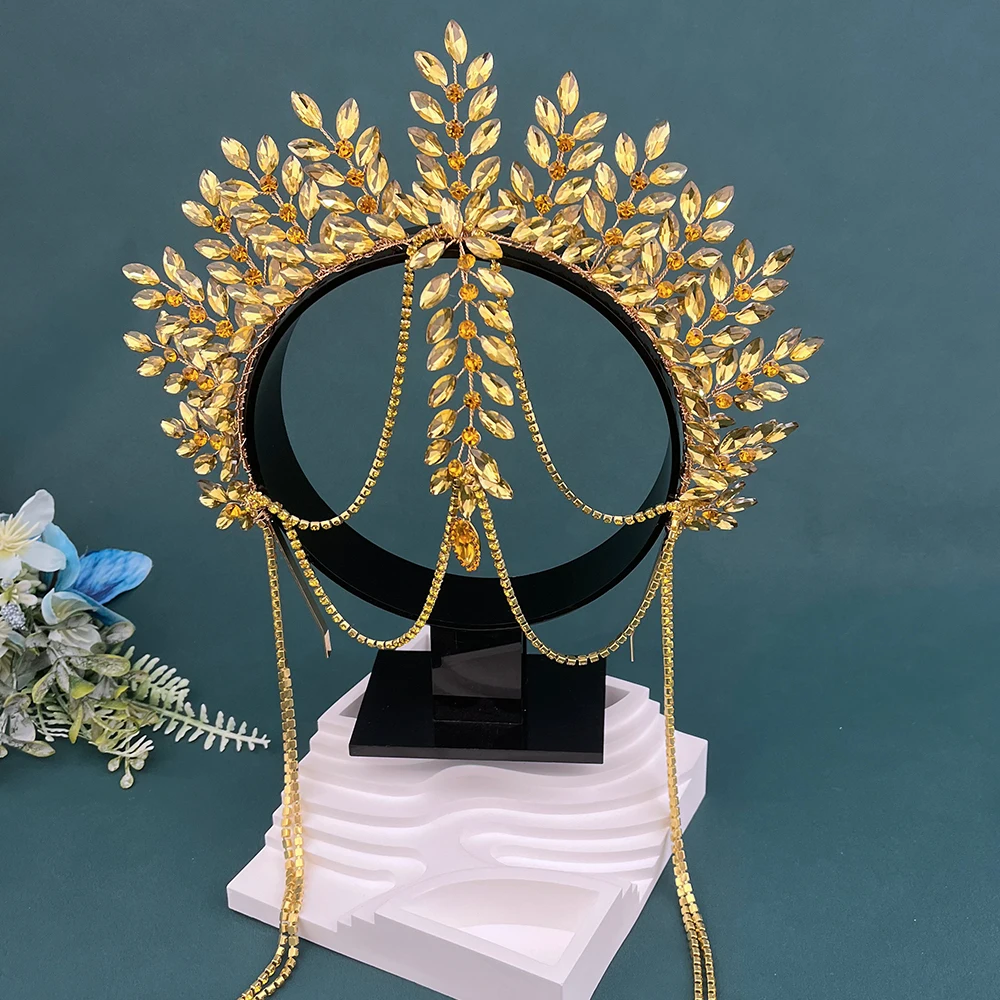 

DZ131 Bridal Headband Wedding Hair Accessories Rhinestone Women Headdress Yellow Crystal Banquet Head Hoop Party Headpiece