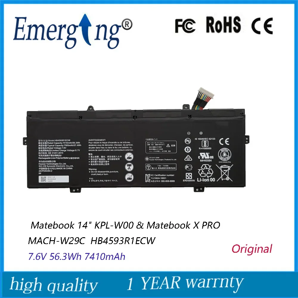 7.6V 56.3Wh 7410mAh New Battery HB4593R1ECW For HUAWEI Matebook 14