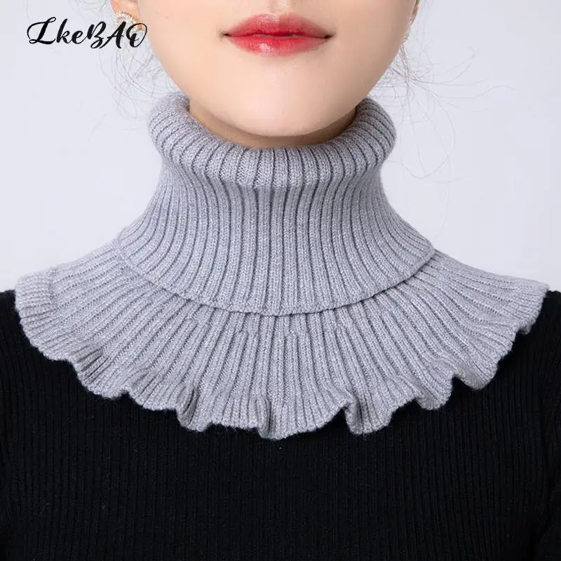 Fashion Elastic Knitted Neck Collars Solid Color Woolen Collars Ornaments Knitted Wool False Collar Neck Scarf Women Fake Collar