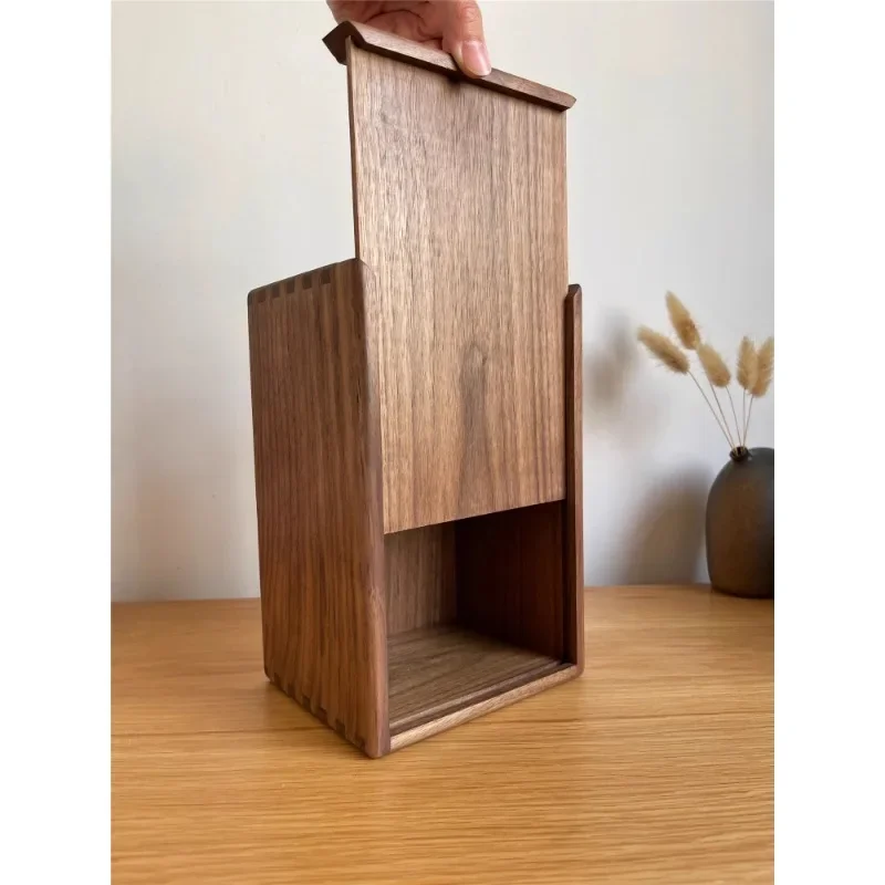 [Push-Pull Box] Seiko Tenon En Pen Structuur Noord-Amerikaanse Zwarte Walnoot Massief Hout Met Deksel Doos Trekken Houten Kist