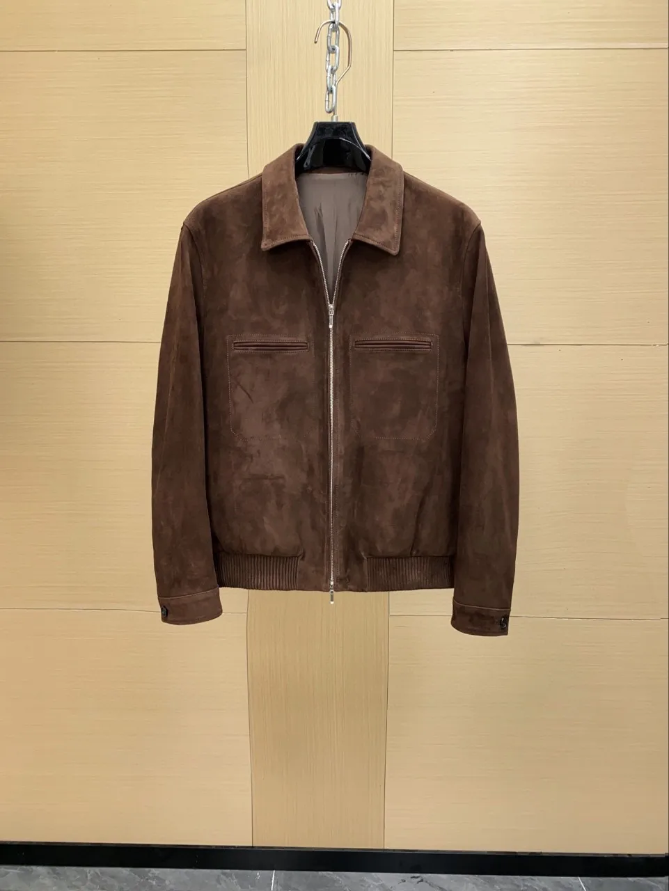Mens Suede Sheepskin Leather Jacket Turn Down Collar Soft Touch Simple Elegant Fit
