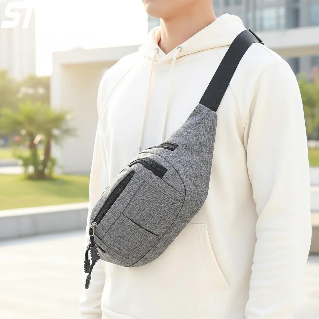 

Waterproof Canvas Waist Bag for Men Small Messenger Bag Korean Style Outdoor Sports Activities