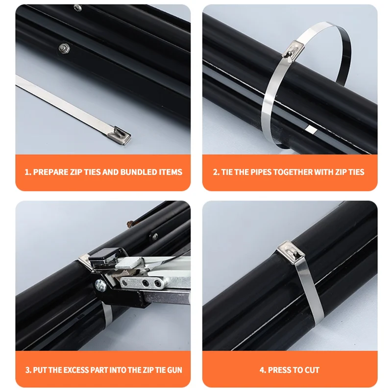 50Pcs 304#Stainless Steel Metal Cable Ties 150mm-500mm Self-locking High Temperature Resistance Oxidation Resistance 4.6mm Ties 5