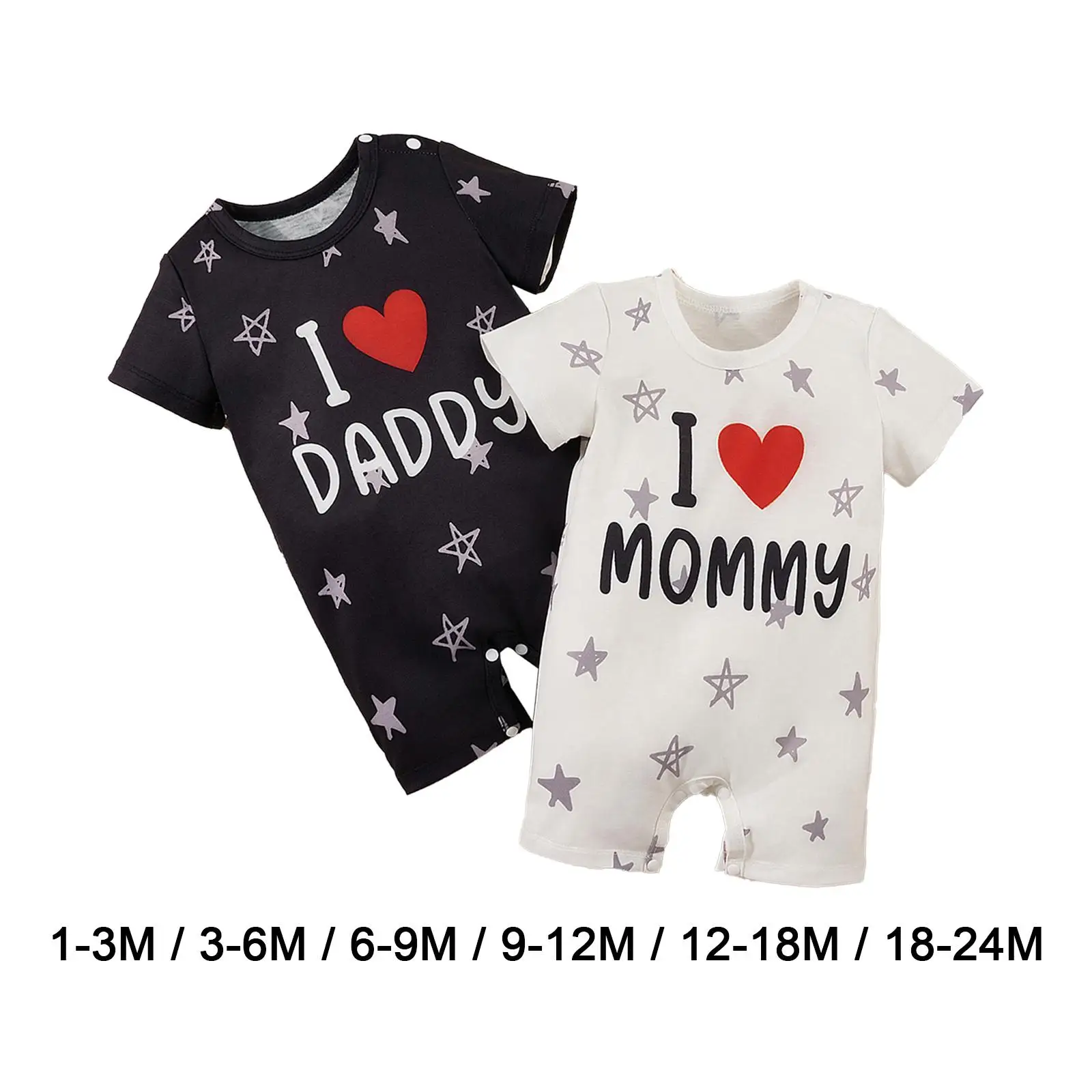 2Pcs i Love Mummy Daddy Cartoon Photography Outfits Breathable Summer Cute Twins Romper for Party Photography Props Daily Wear