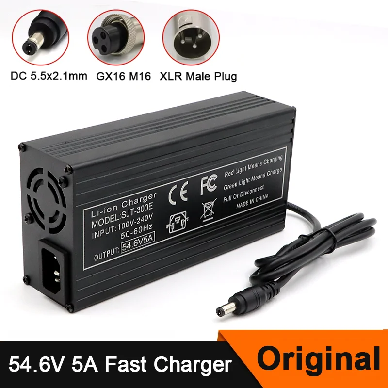 54.6V 5A Fast Charger For E-Scooter/E-Bike 13S 48V 10Ah 15Ah 20Ah Lithium Battery Intelligent Charger 100-240V with Cooling Fan