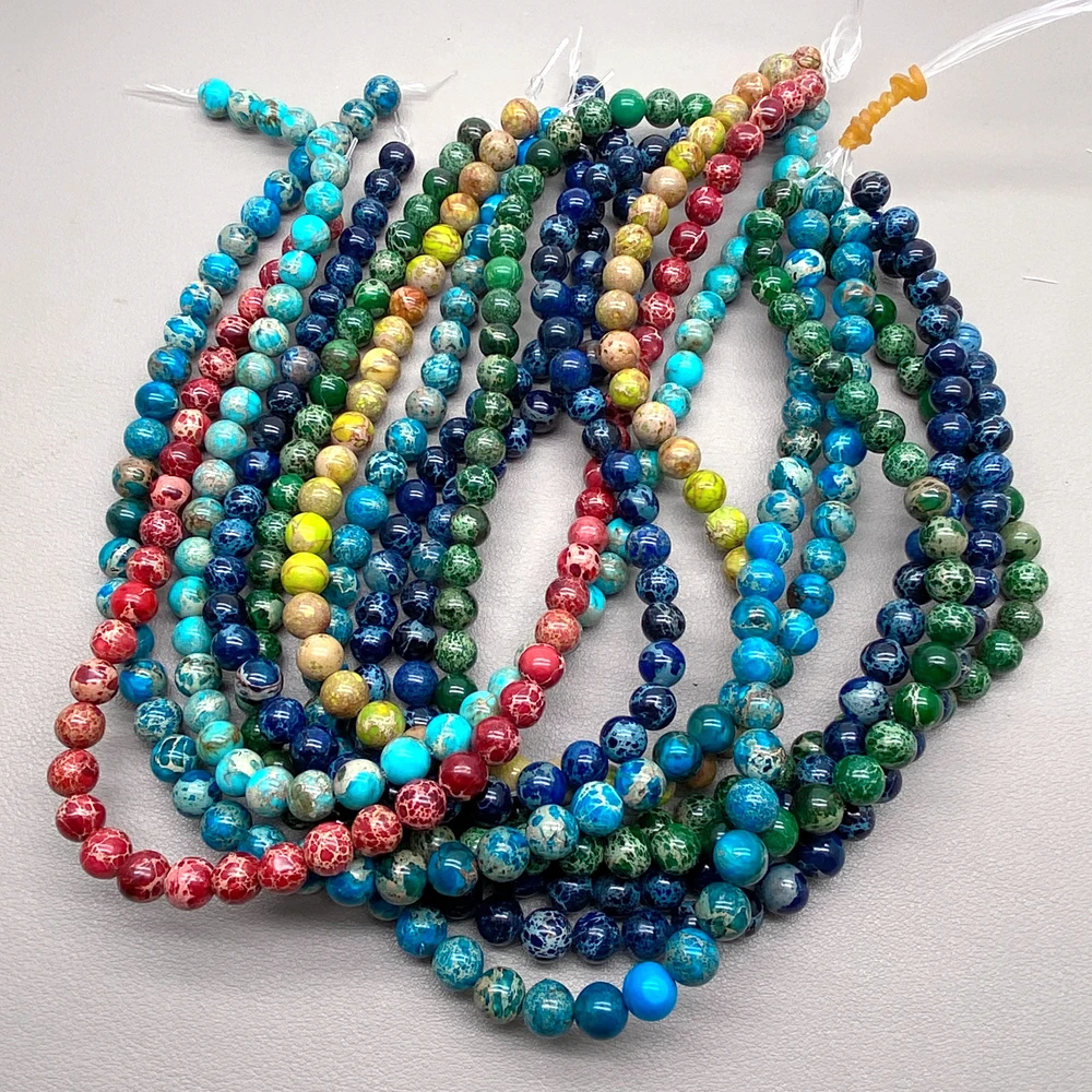 

5 нитей гладких круглых бусин из императорского яшмы с морскими включениями, 8 мм, длина 15 дюймов