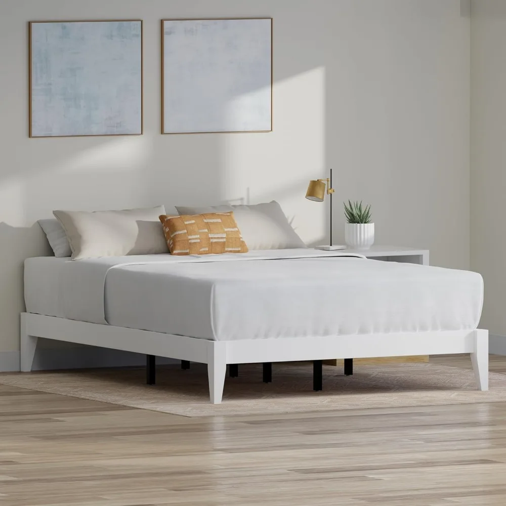 

Serene Farmhouse Style Wood Bed Frame In Queen Size (No Headboard) - Coastal Modern Design, Sturdy, Easy Assembly, Ample