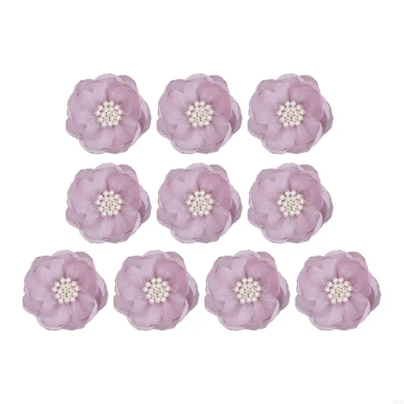 Craft Flower Decorations with Layered Organza Construction and Center Clusters, Set of Ten for Garment and Hair Accessory Y08E view 3