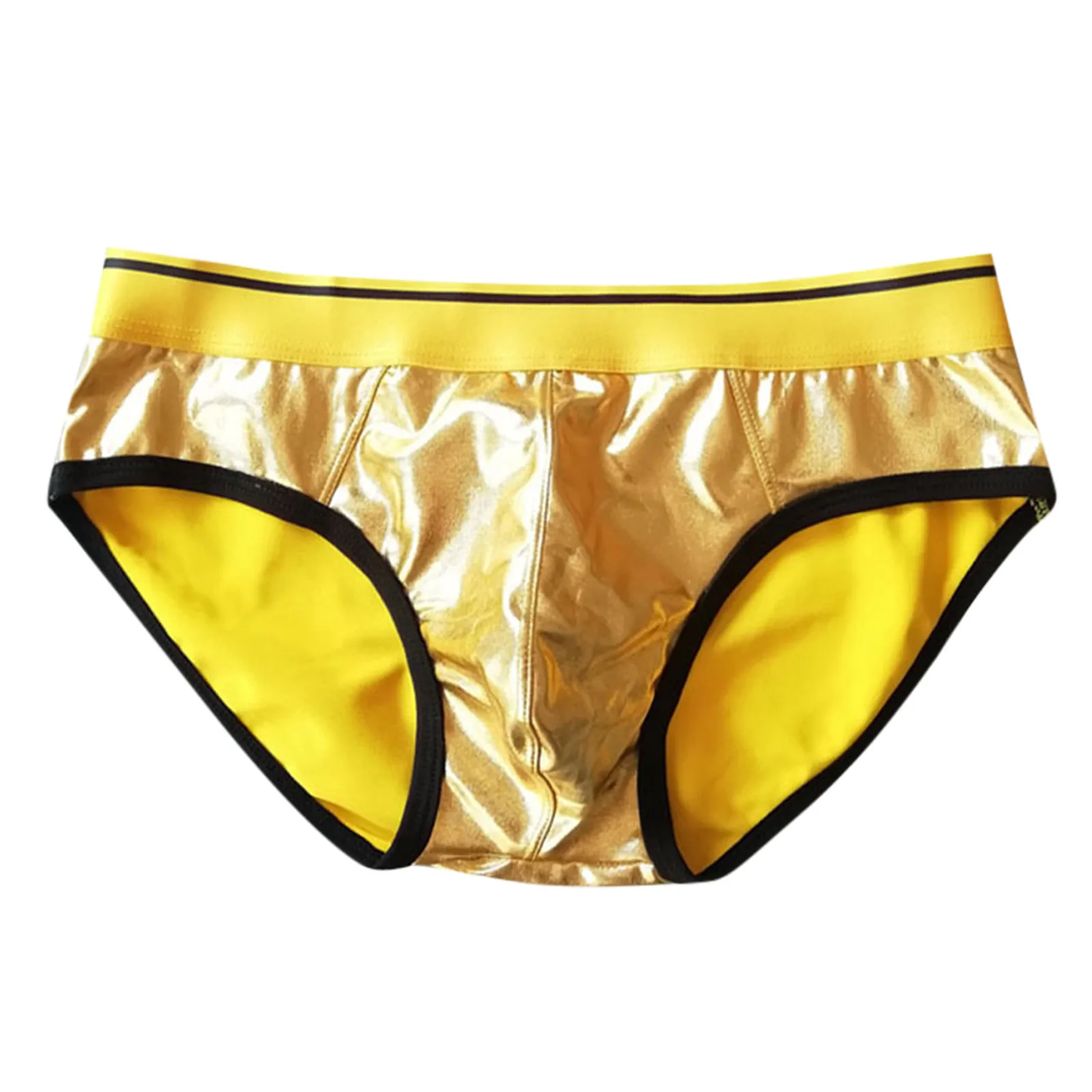 Mens Triangle Pants Faux Leather Sexy Reflective Gold Fun Underwear Elastic Tight Pants Cool Underpants Japanese Man Underwear