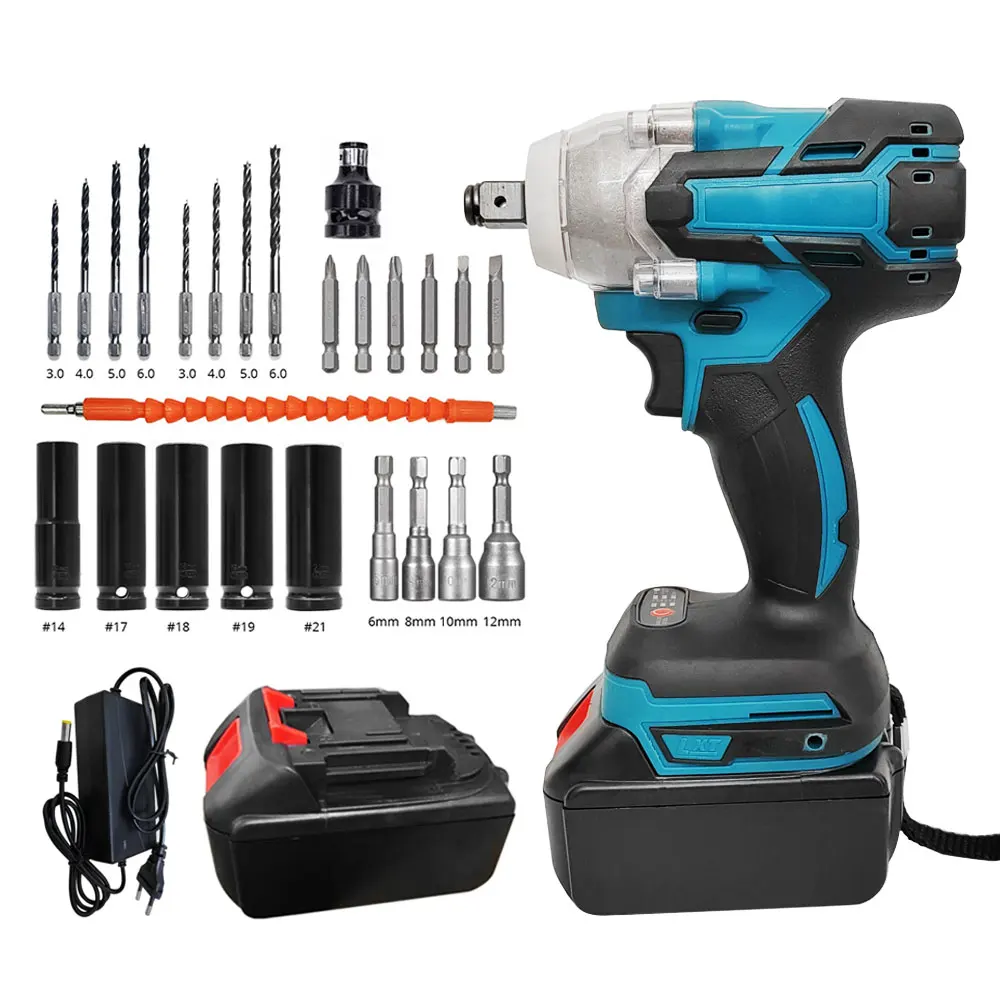 18V 320N.m Electric Screwdriver Kit Cordless Brushless Impact Wrench 1/2 Inch Drive Power Tool With Drive Sockets Drill Bit