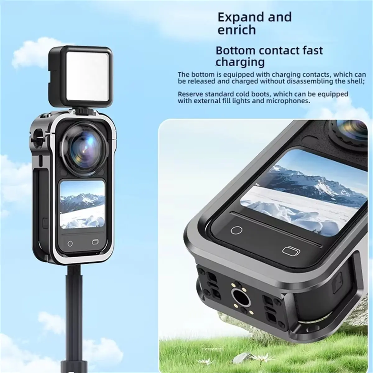Aluminum Alloy Protective Case for X6 Camera, Metal Housing Frame Shell with Mounting Base, Anti-Drop Cage