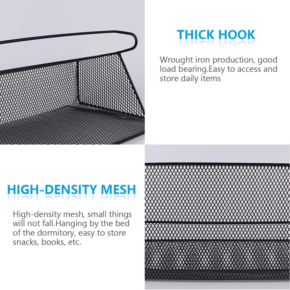 Cesta de almacenamiento colgante de Metal, organizador compacto para mesita de noche, dormitorio, baño, cocina, ahorro de espacio, almacenamiento de cereales y aperitivos, 2 uds.