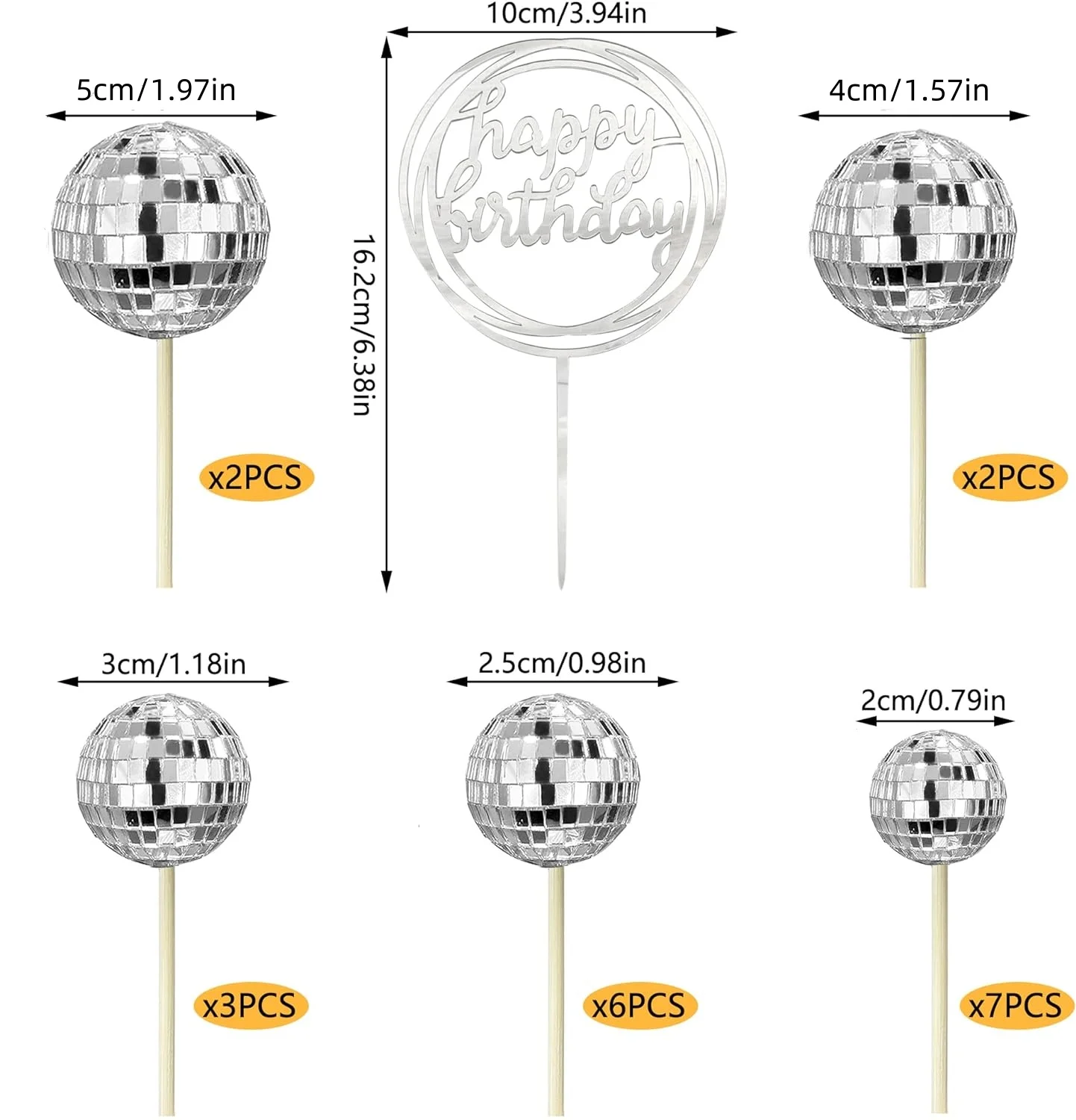 Disco Ball Cupcake toppers Happy Birthday Cake Topper 70s Disco Theme Cake Picks for Disco Theme Party Favor