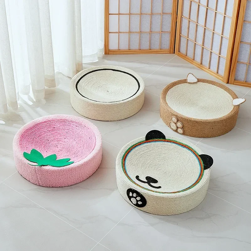 Round Cat Scratcher Pad Sisal Weave Cats Scratching Board 2 in 1 Cat House Grinding Claws Cats Training Toys Furniture Supplies