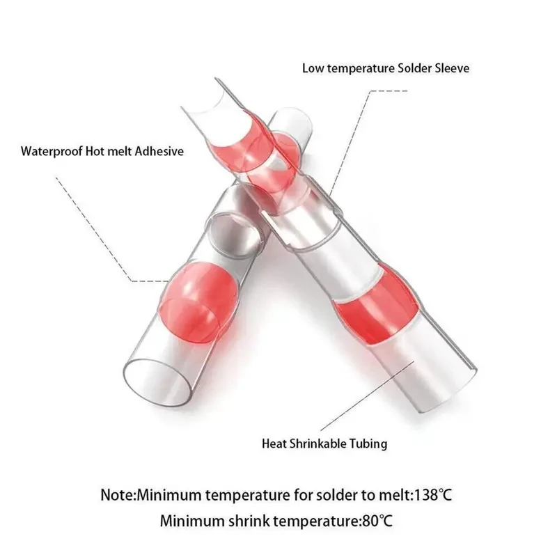 50pcs Red Waterproof Heat Shrink Solder Seal Sleeve Butt Wire Connectors Terminals A.W.G:22-18