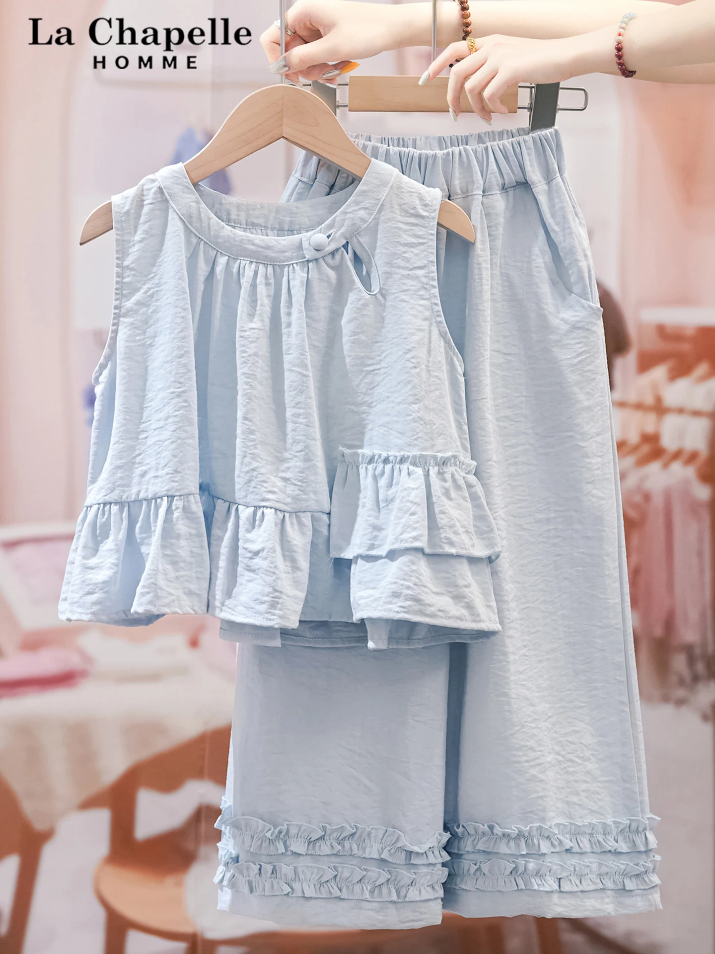 la-chapelle-children's-summer-outfit-with-lace-hem-sleeveless-top-and-wide-leg-pants-two-piece-set-for-girls-new-2026