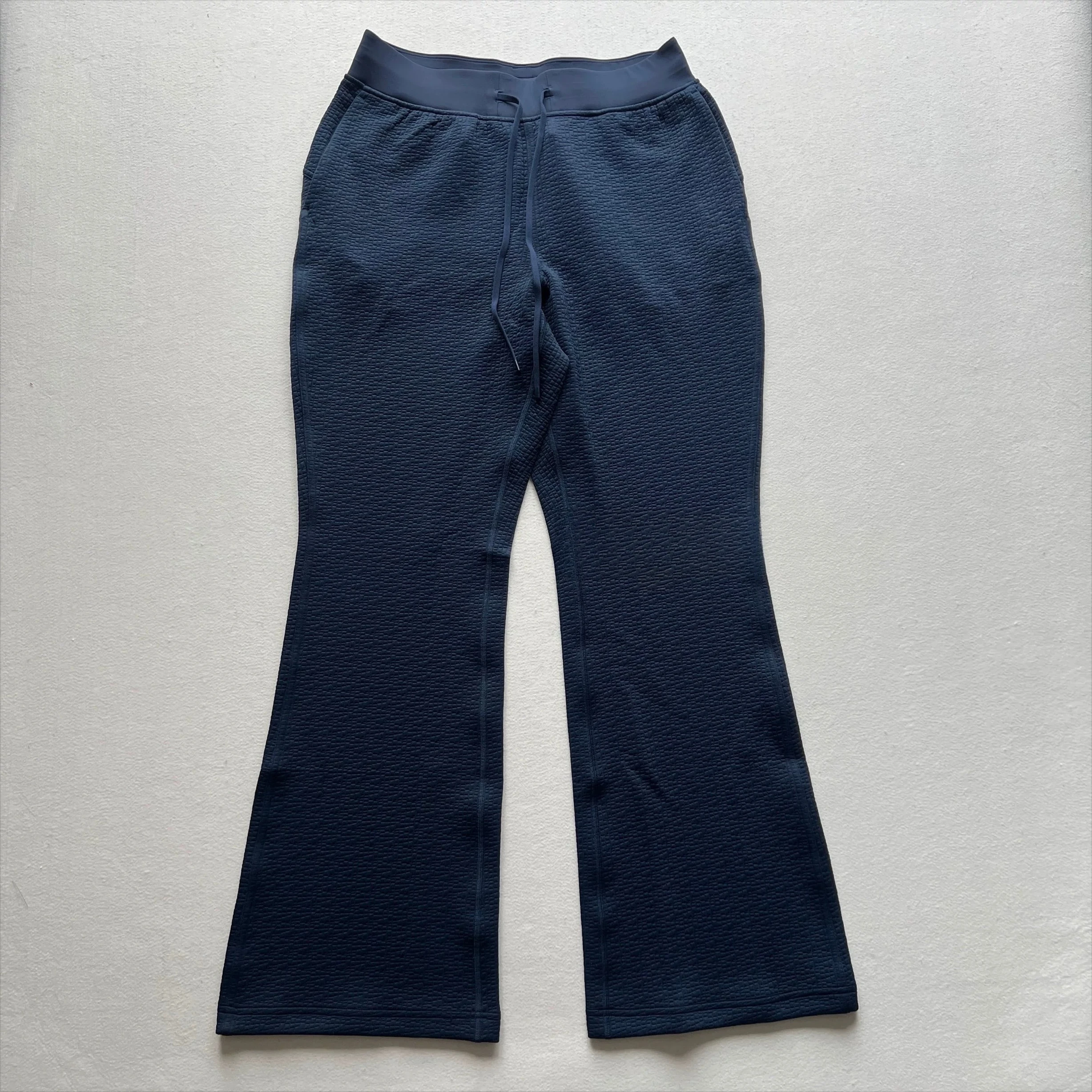 Mulheres esportes quente waffle malha cor sólida versátil esportes calças com cordão solto emagrecimento perna larga calças casuais