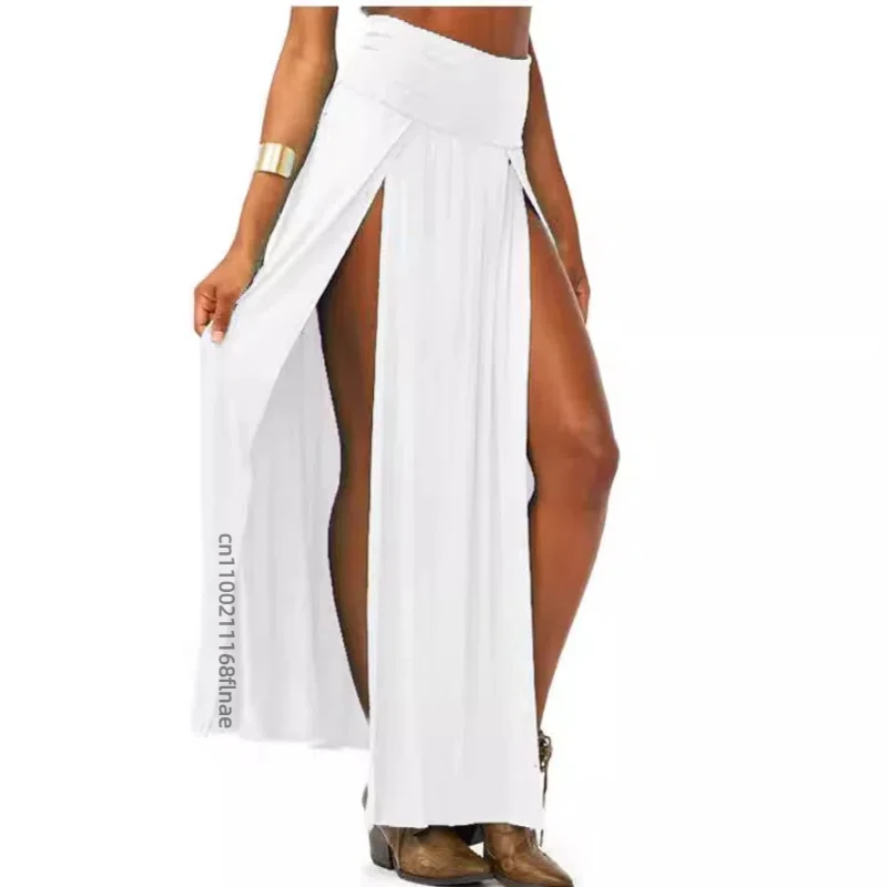 Современный танцевальный костюм, женская горячая и сексуальная юбка с высокой талией, женская длинная юбка с открытой передней частью для мытья полов, сценическое выступление