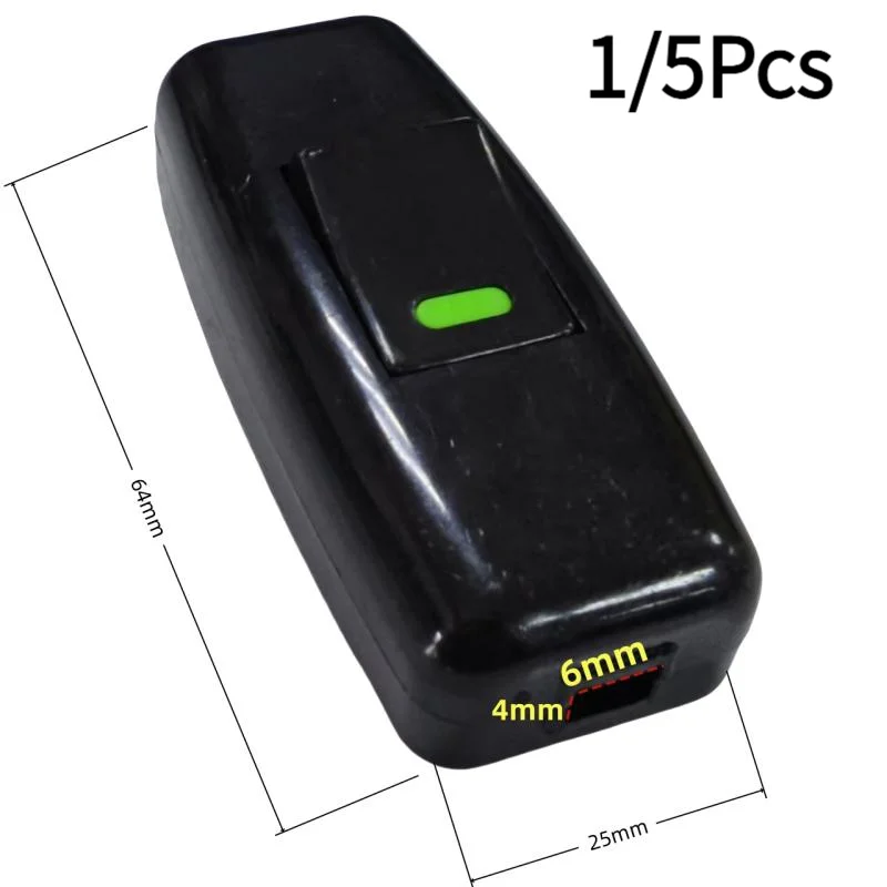#1/5Pcs Classic Black Inline On/Off Table Lamp Switches Home Light Boat Shape Switch Wires Cable Switches Electrical Accessories