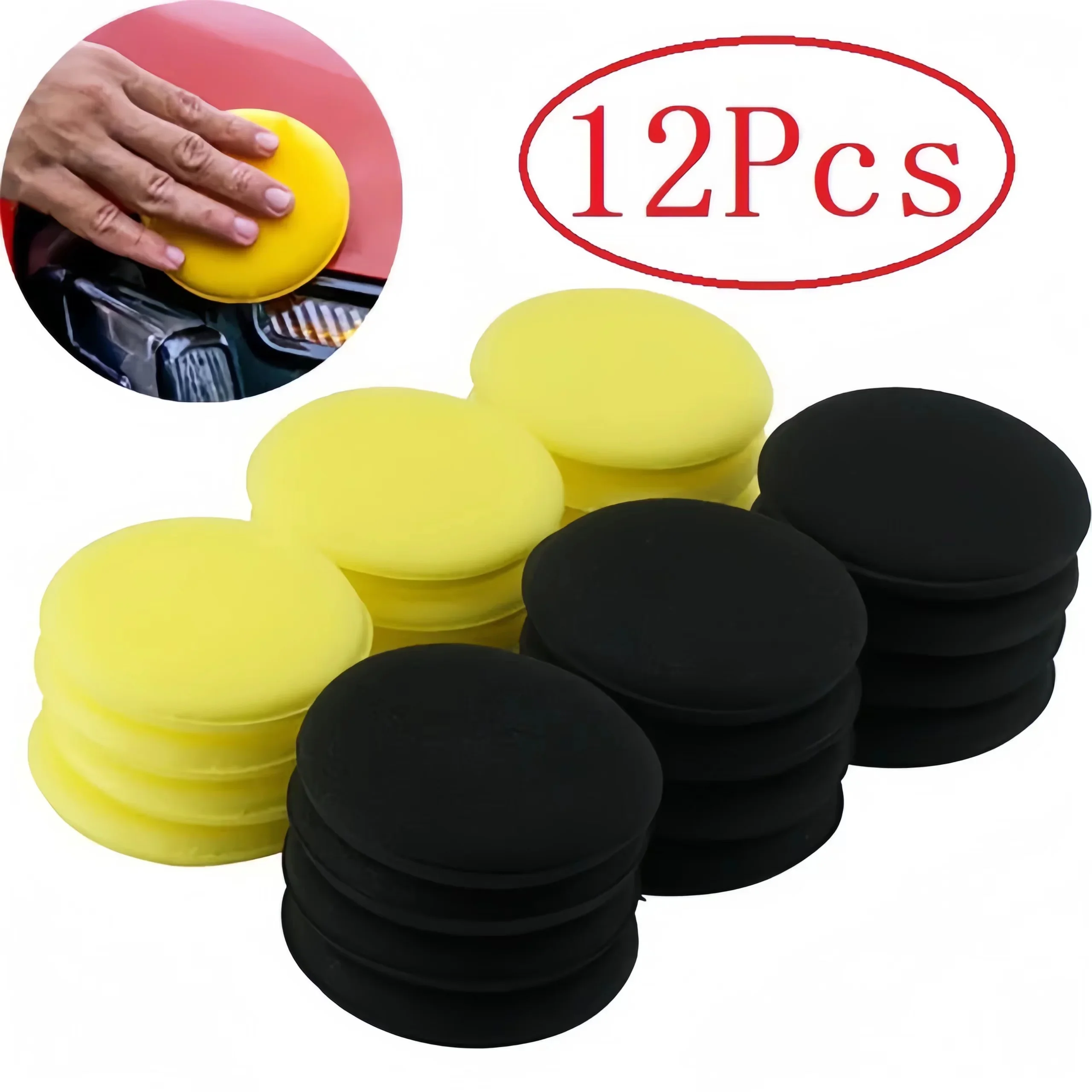 12Pcs Round Car Waxing Polish Foam Sponge Pads, High Density Applicator Pads, Auto Detailing Washing Car Cleaning Tools