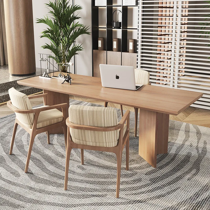 Nordic solid wood desk home study bedroom large desk log color computer