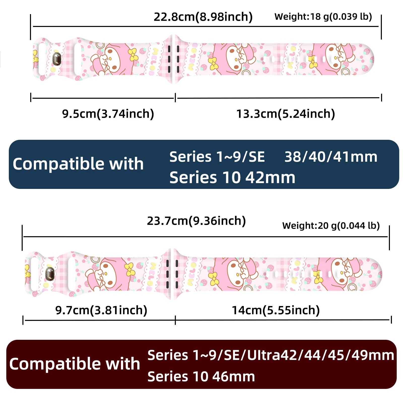Sanrio pulseira de impressão série preta para apple watch 11 10 9 8 se pulseira de silicone substituível para iwatch 46mm 42mm 41mm 40mm