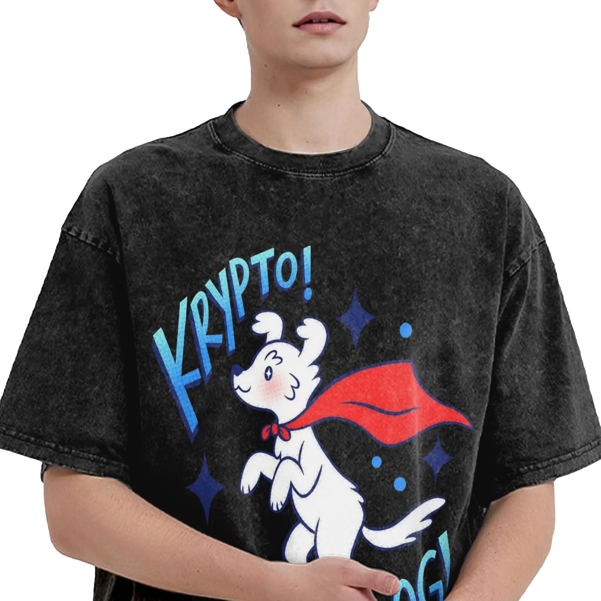 Camiseta lavada para hombre, camisetas sencillas con perro Krypto, camiseta Hippie para hombre, ropa informal Retro Y2K de verano