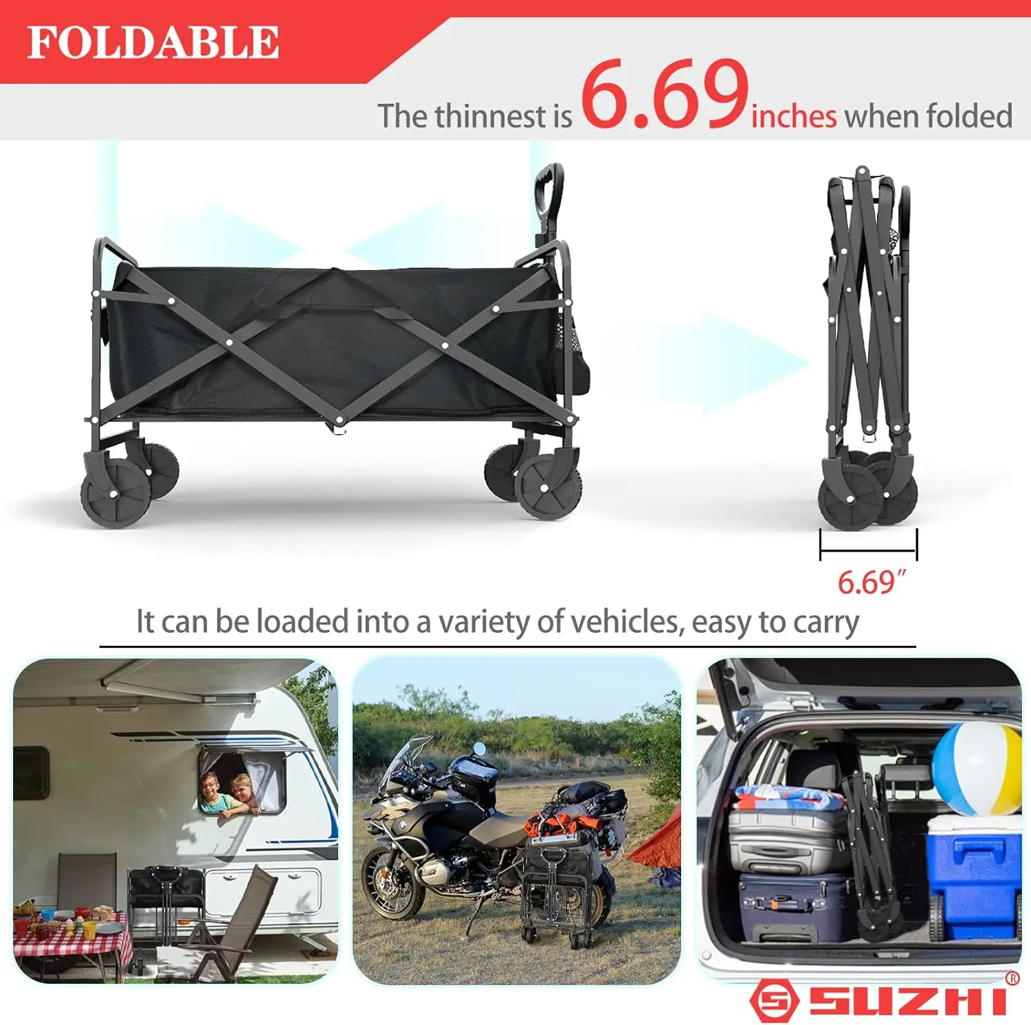 Small Foldable Wagon & Shopping Carts With Wheels For Groceries, Black Wagon Carts Foldable, Apartment Wagon, Garden Wagon,