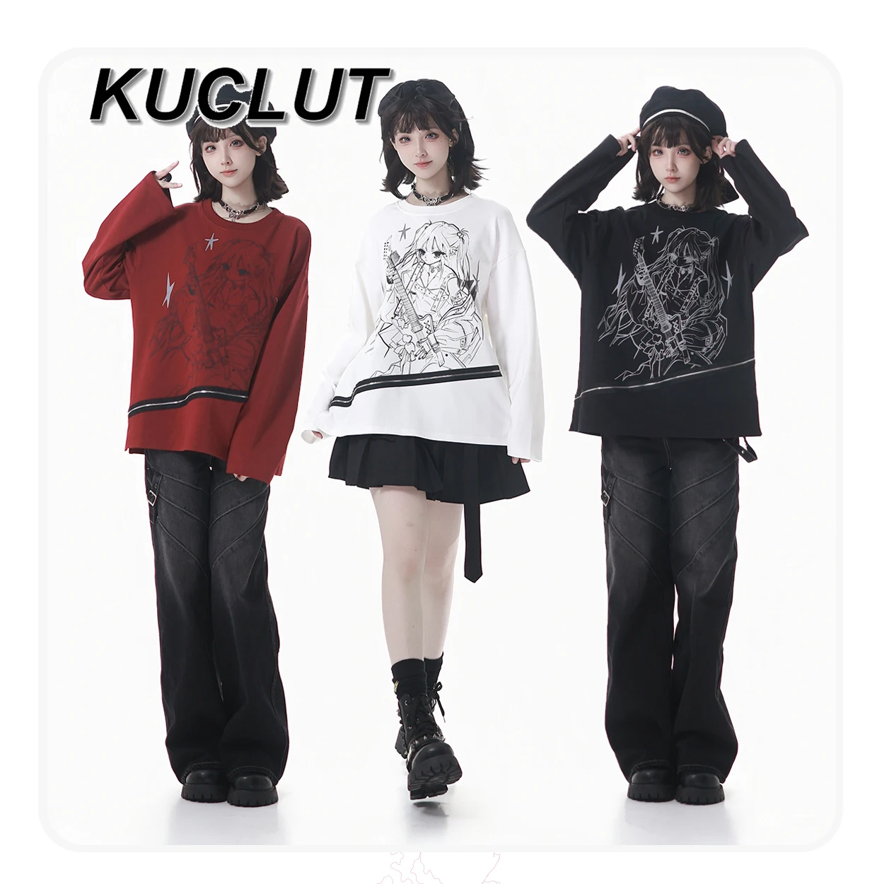 

Women's Clothing Autumn Winter Base Shirt Zipper Decoration Crew Neck Tee Casual Fashion Girls Basic Long Sleeve T-shirt