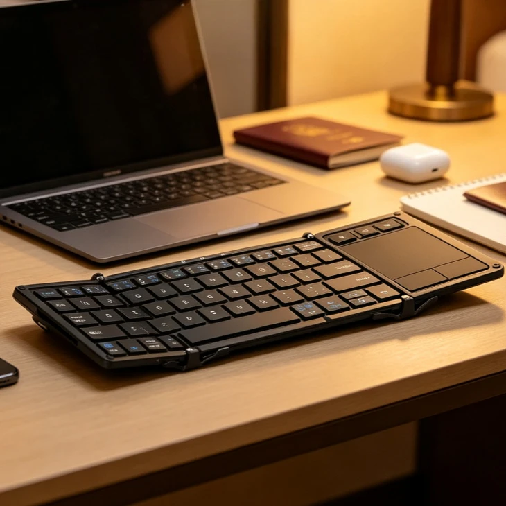 Portable Triple Folding Bluetooth Keyboard With Touchpad Wireless Foldable Keypad