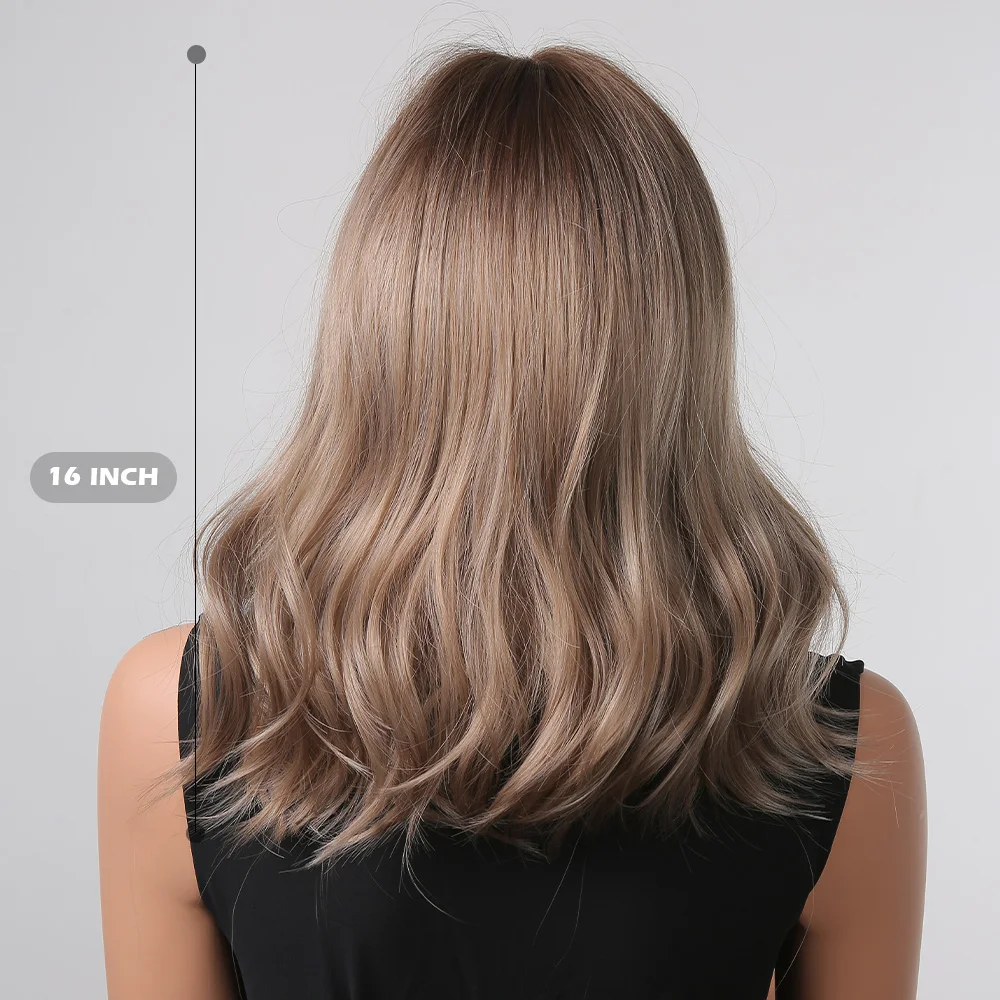 Easyhair jesionowo-brązowy blond krótki falowane syntetyczne peruki z grzywką naturalny peruka w stylu Bob dla kobiet codziennie na imprezę Cosplay