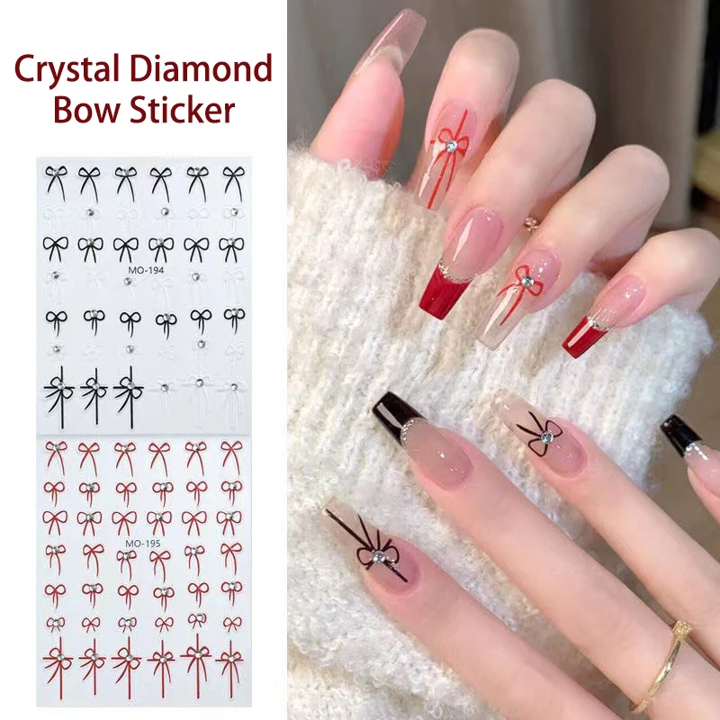 Butterfly Tie With Diamond Shape Nail Sticker Enhancement Adhesive Stereoscopic Nail Decoration DIY Nail Salon