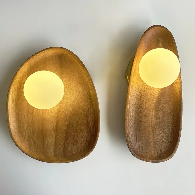 

Simple Retro Wooden Wall Lamp Glass Ball Lampshade Design Light for Room Decoration Bedroom Bedside Led Lighting Fixtures