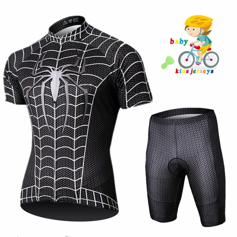 Spider Cycling Jersey Set for Children, Short Sleeves, Cycling Clothing, Racing Sport Jersey, Boys and Girls, Bike Wear, New