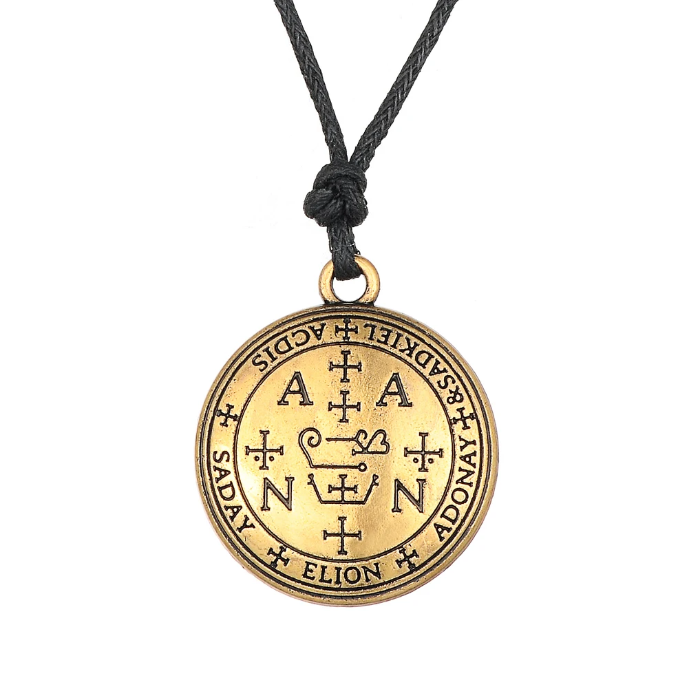 Talisman Of Protection Good Luck Amulet Necklace Stainless Steel Wealth Seal of solomon Adjustment Wax Rope Chain Jewelry Gift