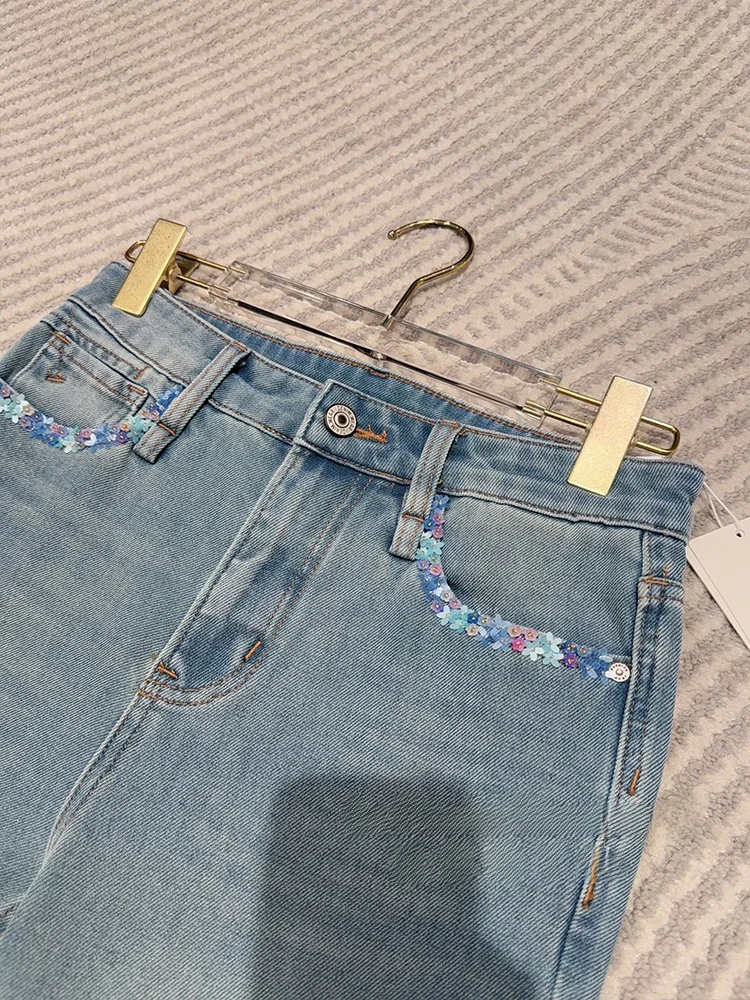 

High Waist Bell Bot Jeans Women's Slimming Bellflower Micro Flared Denim Pants Spring Season Cotton Zipper Closure