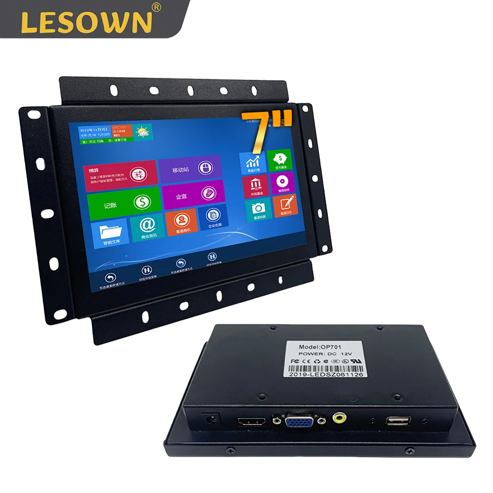 

LESOWN 7-дюймовый сенсорный монитор для ноутбука с открытой рамкой, промышленный встроенный дисплей, интерфейс VGA/HDMI/AV/USB (сенсорный) 1024x600 IPS
