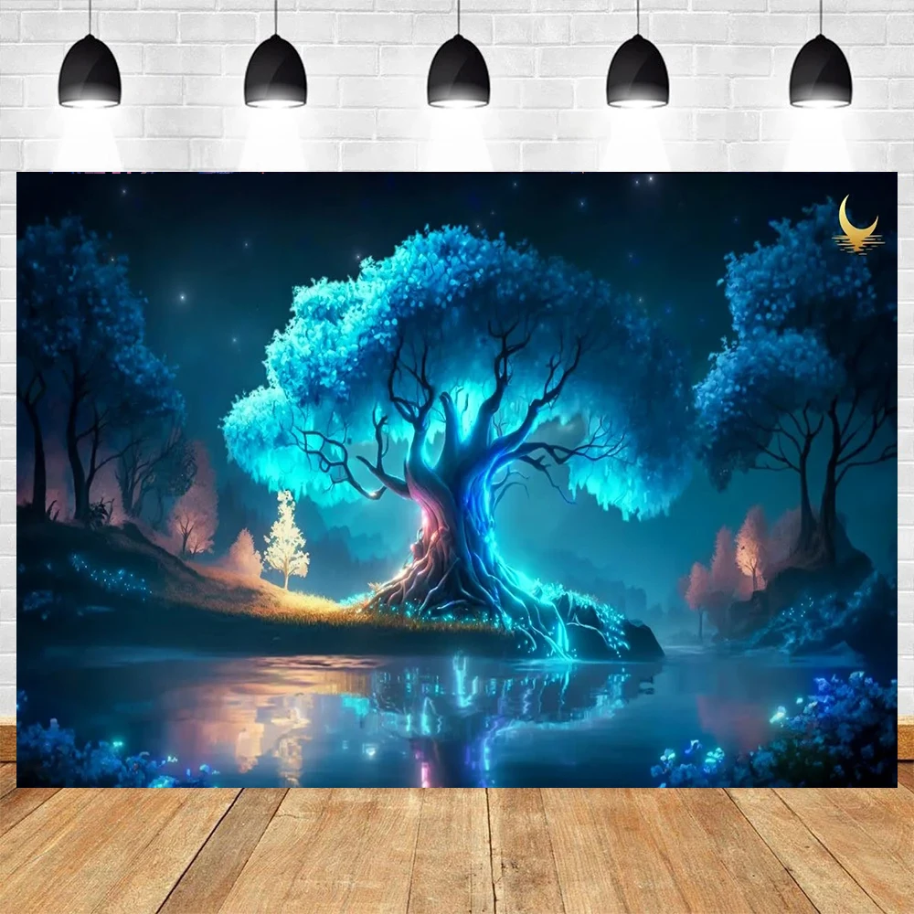 Psychedelic Forest UV Reactive Theme Plant Nature Tree Wall Misty Jungle Neon Bedroom Vinyl Backdrop Decor