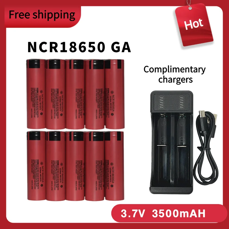 

Free shipping18650 battery 2024 100% original NCR18650GA high discharge 3.7V 3500mAh rechargeable battery flashlight flat top