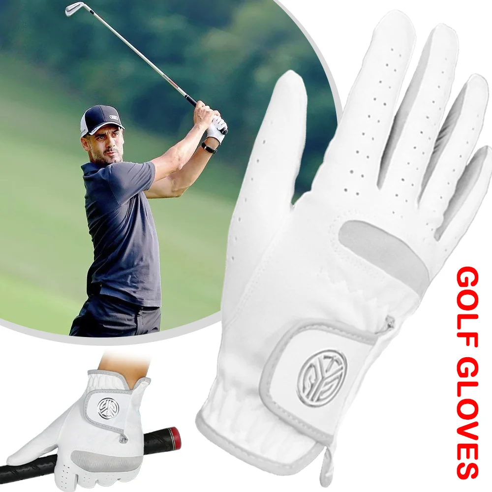 

1Pc Mens Golf Glove Anti-Slip Super Fiber Cloth Golf Gloves with Breathable Airhole Golfer Sports White Gloves Left Hand