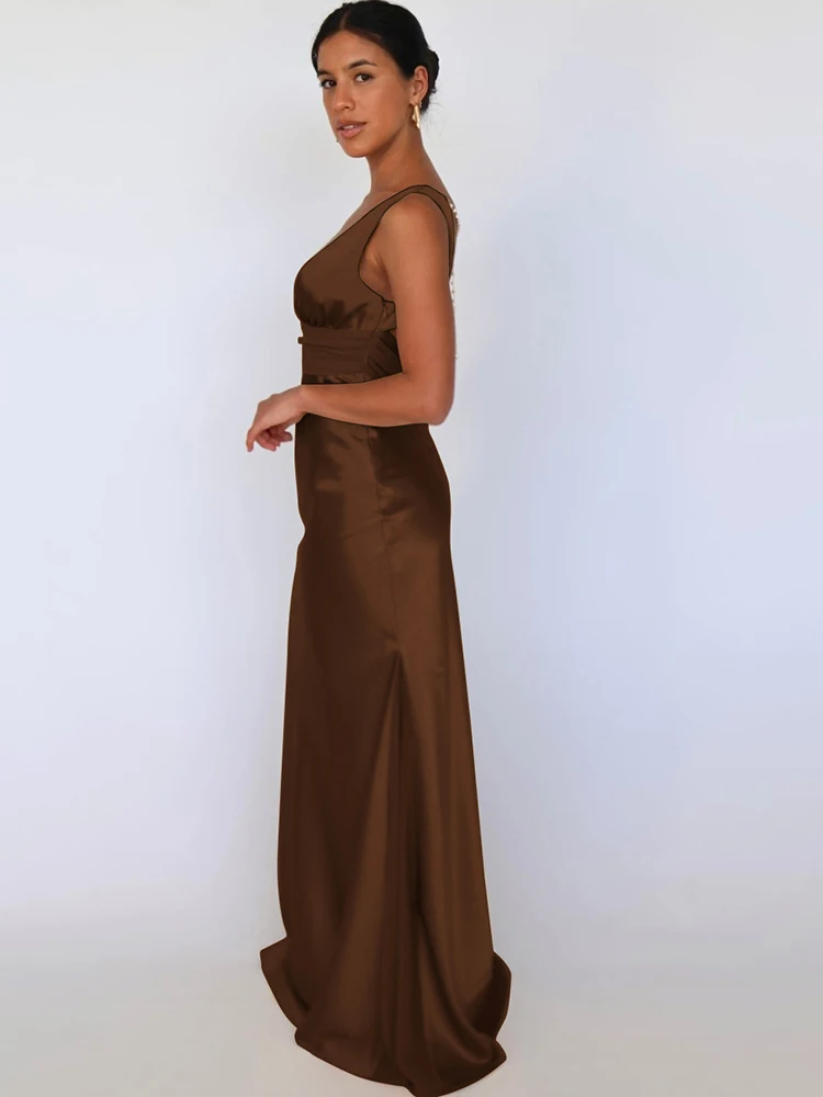 Julissa mo cetim sexy com decote em v pérola corrente feminino maxi vestido cinta de espaguete vestido de cintura alta inverno fino elegante clube vestido de festa