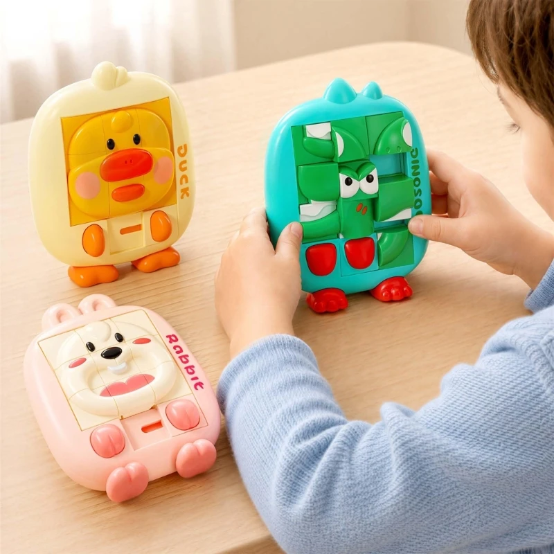 Cartoon Animal Sliding Puzzle Toy 3 Piece Set for Toddlers and Preschool Kids, Handheld Animal Face Boards for Early 15UB