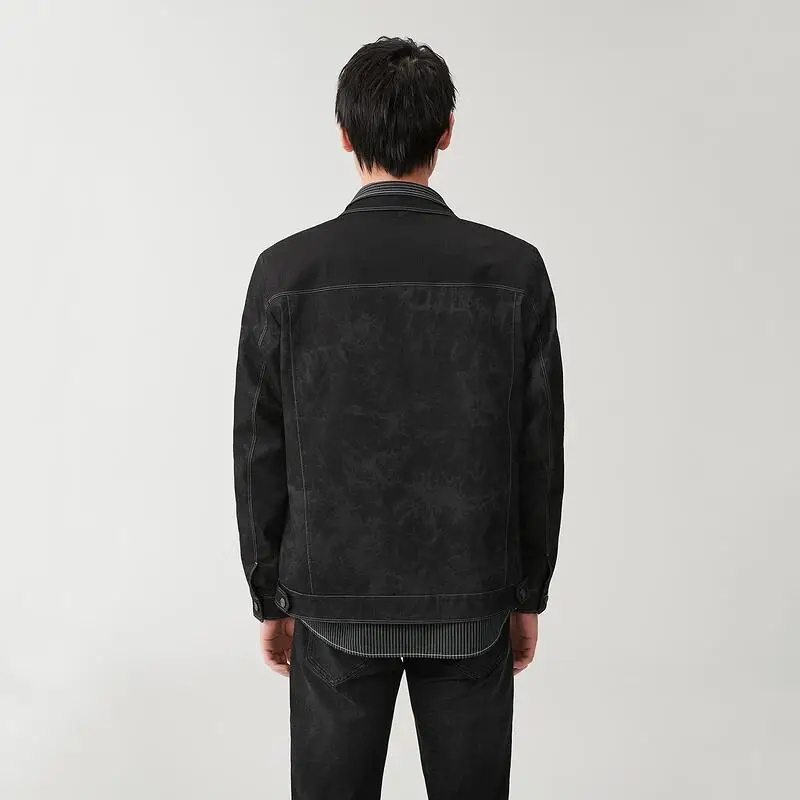 

Весенняя мужская облегающая тонкая джинсовая одежда Jaet Faion в стиле пэчворк с вышивкой, украшенная верхней одеждой, длинная свеч на пуговицах, чистый цвет